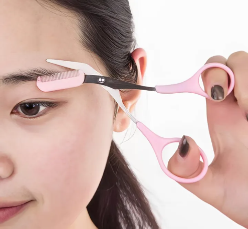 Precision Eyebrow Trimming Scissors with Detachable Comb Guard